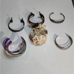 Paparazzi Cuff Bracelet Collection - Boho Macramé & Iridescent Oil Spill Set